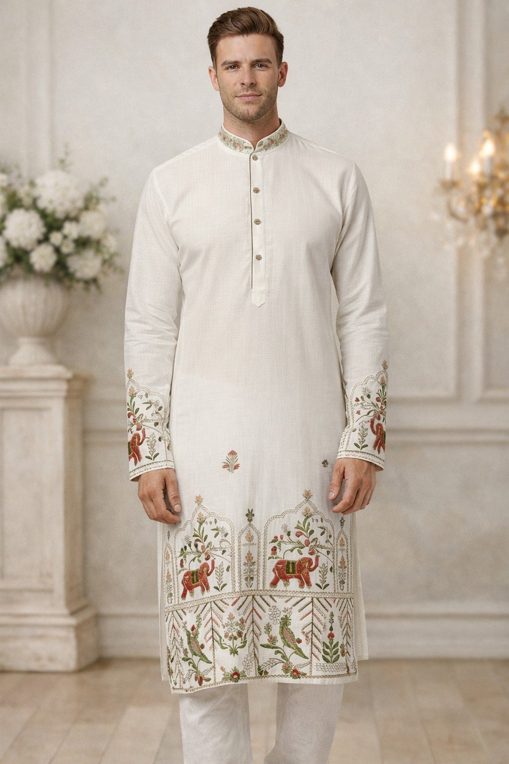 Elephant Light Daman Work Kurta