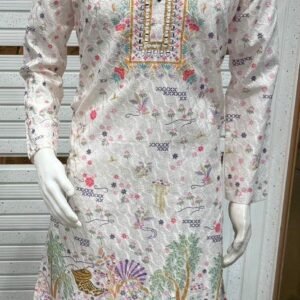 Jungle Printed Mirror Daman Work Kurta