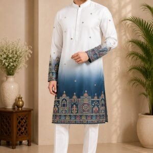 Shaded Rajmahal Malai Satin Daman Work Kurta