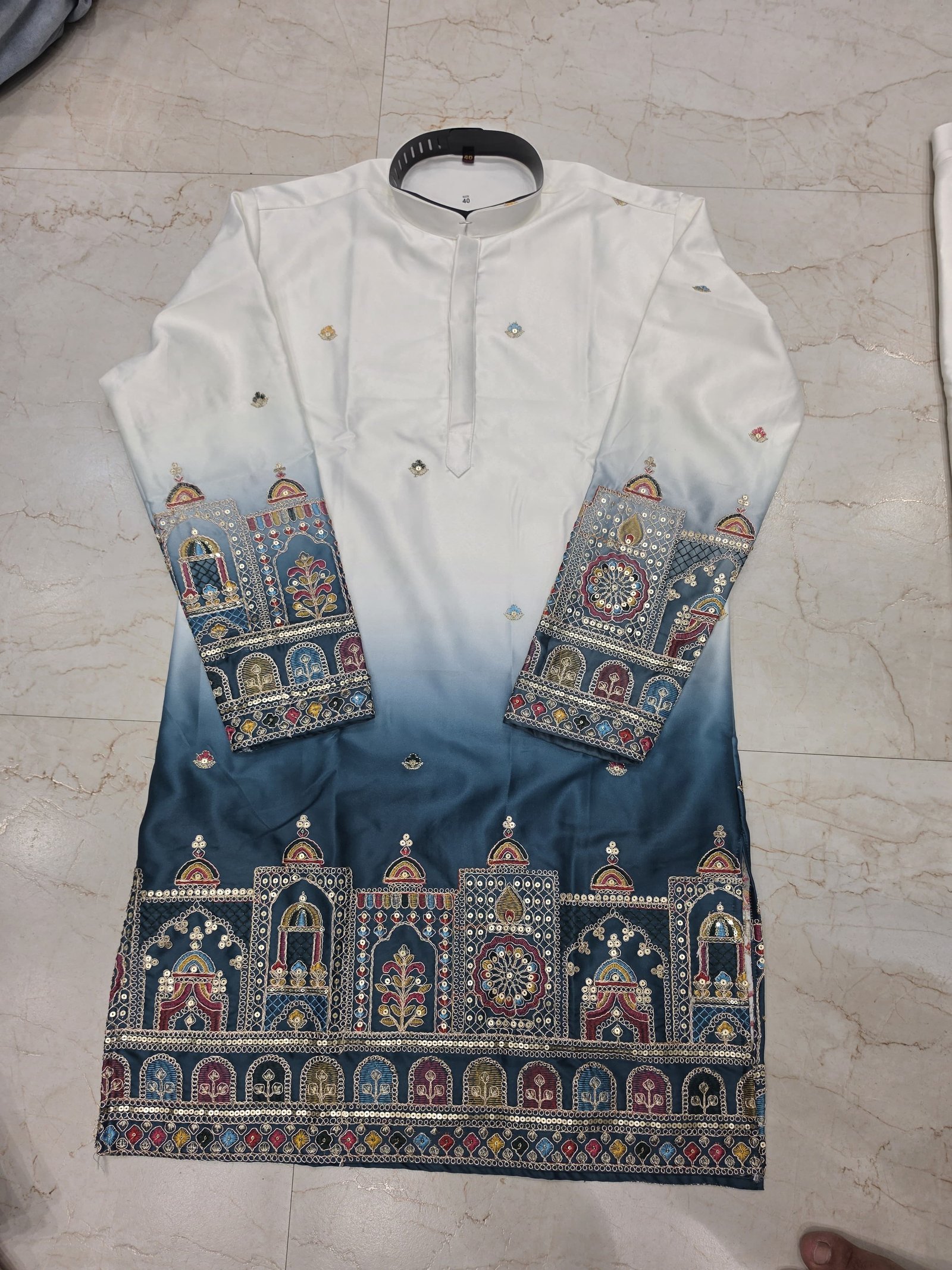 Shaded Rajmahal Malai Satin Daman Work Kurta - Image 2
