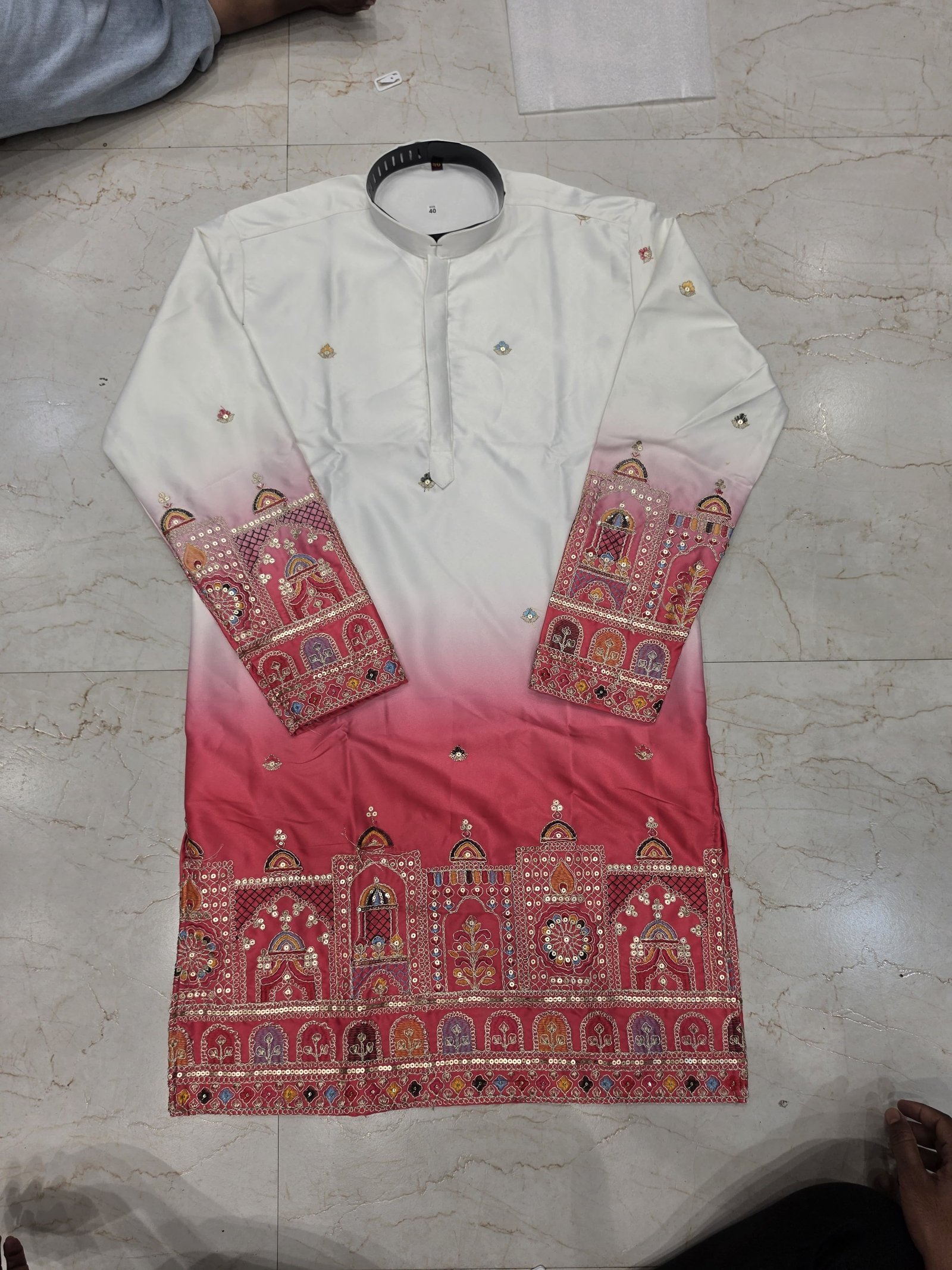 Shaded Rajmahal Malai Satin Daman Work Kurta - Image 4