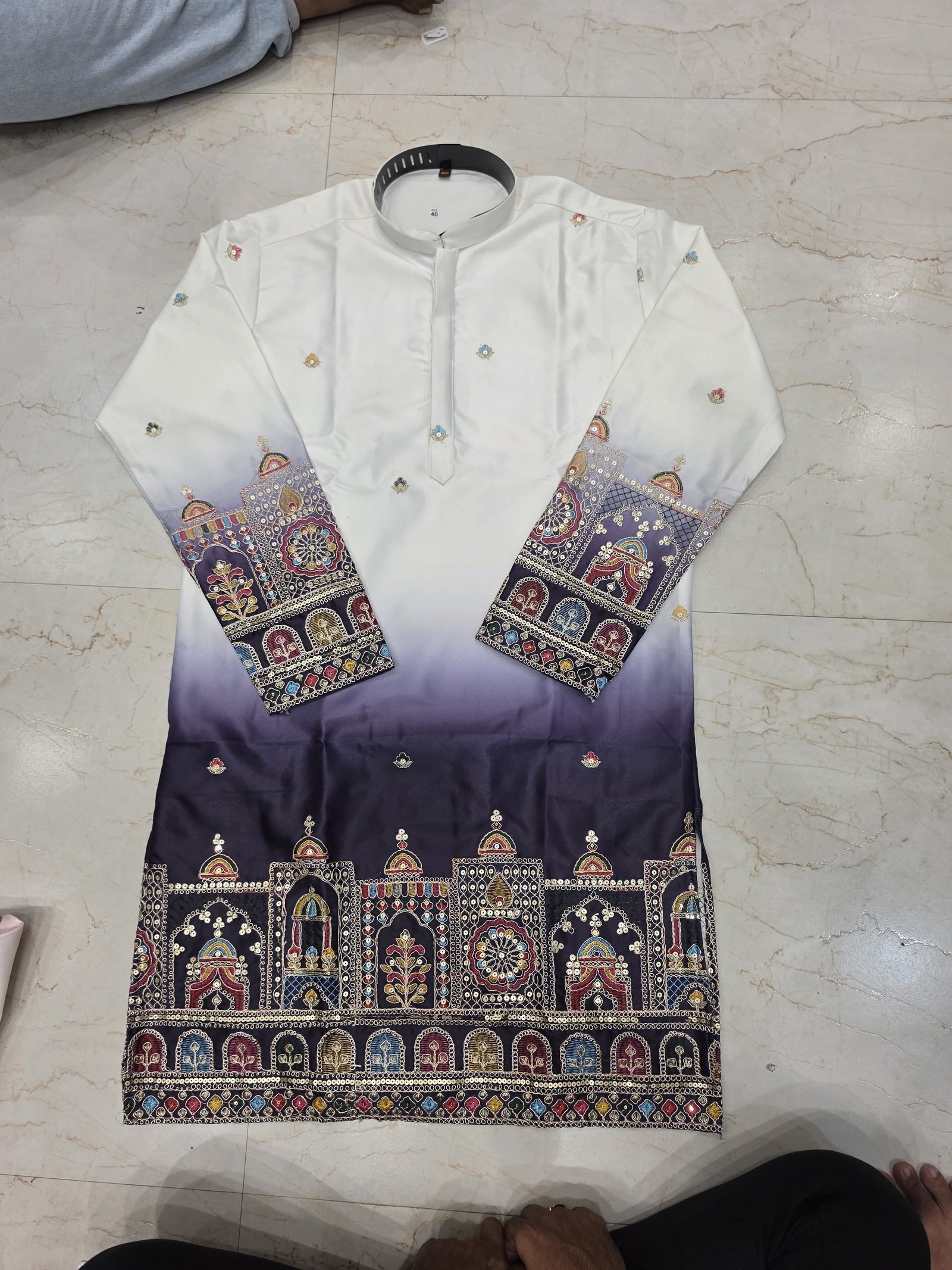 Shaded Rajmahal Malai Satin Daman Work Kurta - Image 3