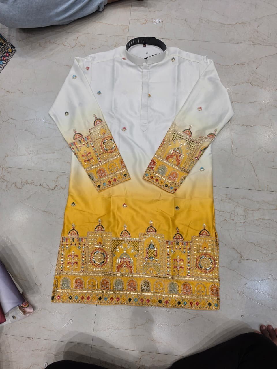 Shaded Rajmahal Malai Satin Daman Work Kurta - Image 5