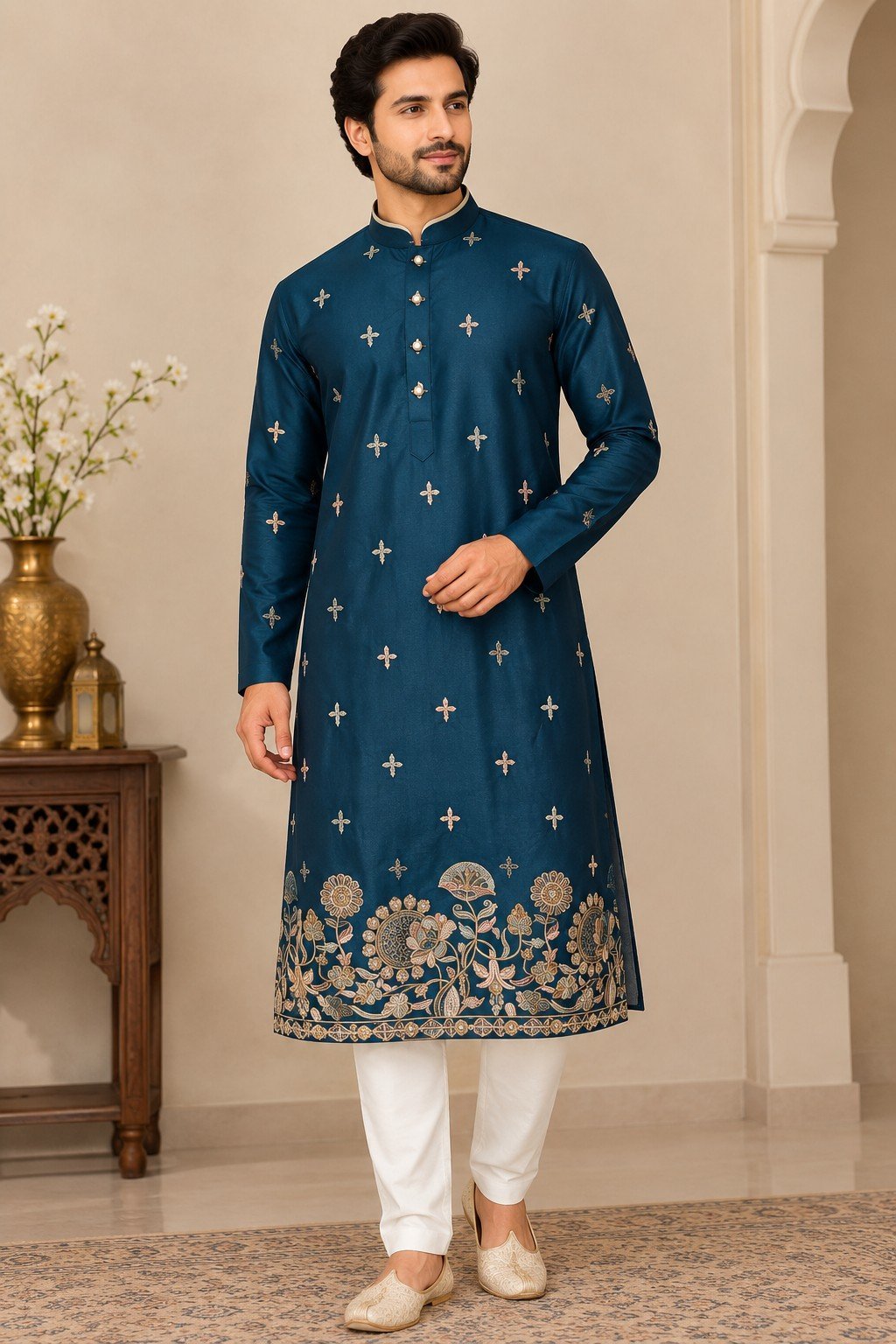 Water flower Daman Work Kurta