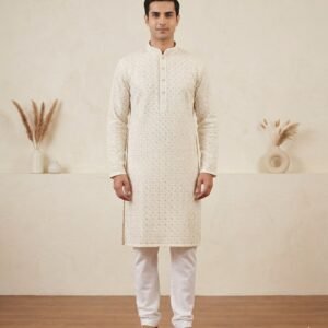 Cream Embroidery Designer Lakhnavi Kurta