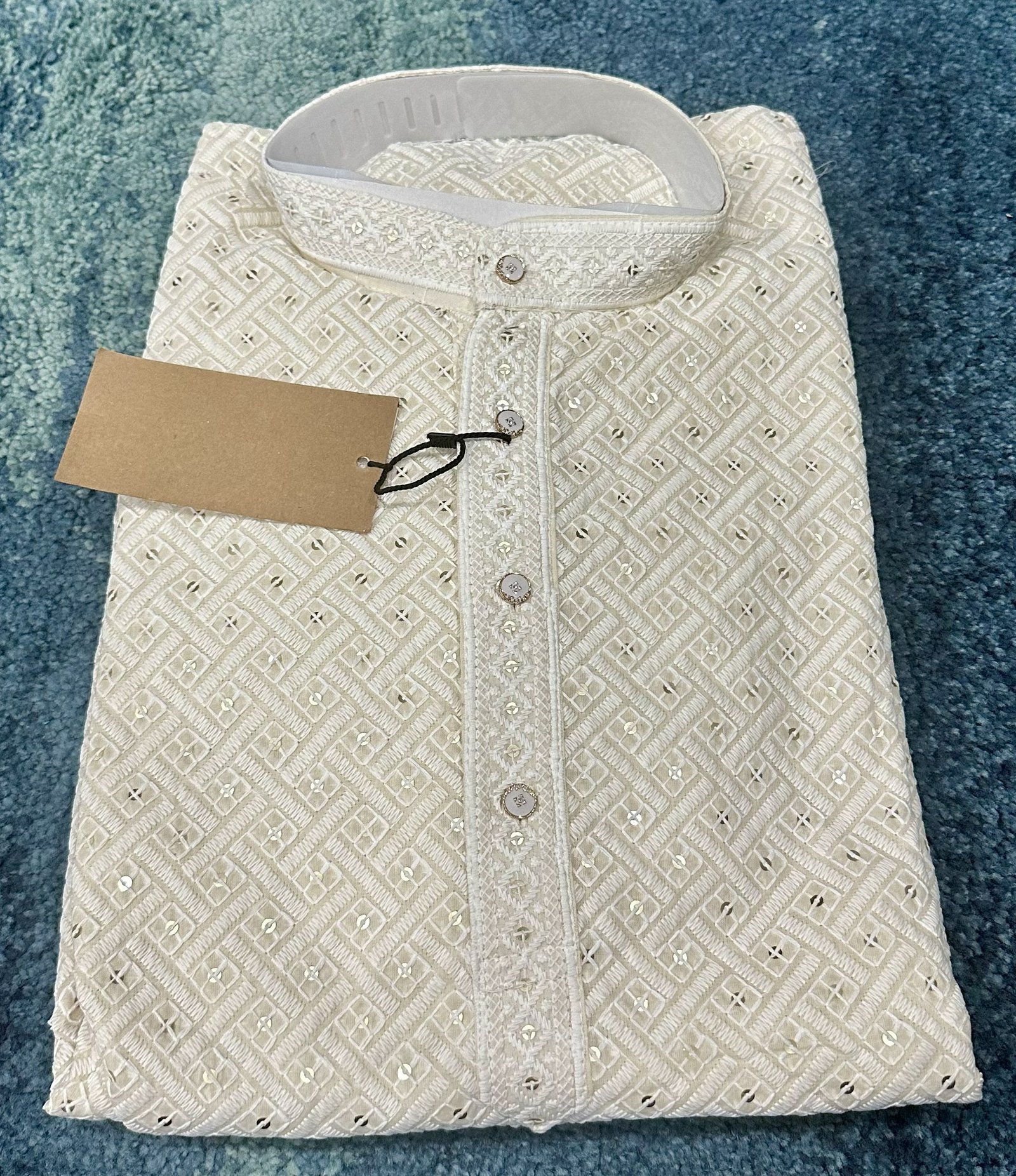 Cream Embroidery Designer Lakhnavi Kurta - Image 2