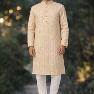 Beige Designer Lakhnavi Kurta