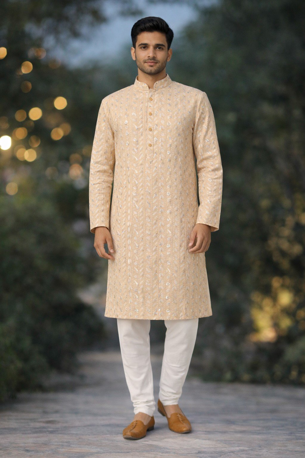 Beige Designer Lakhnavi Kurta