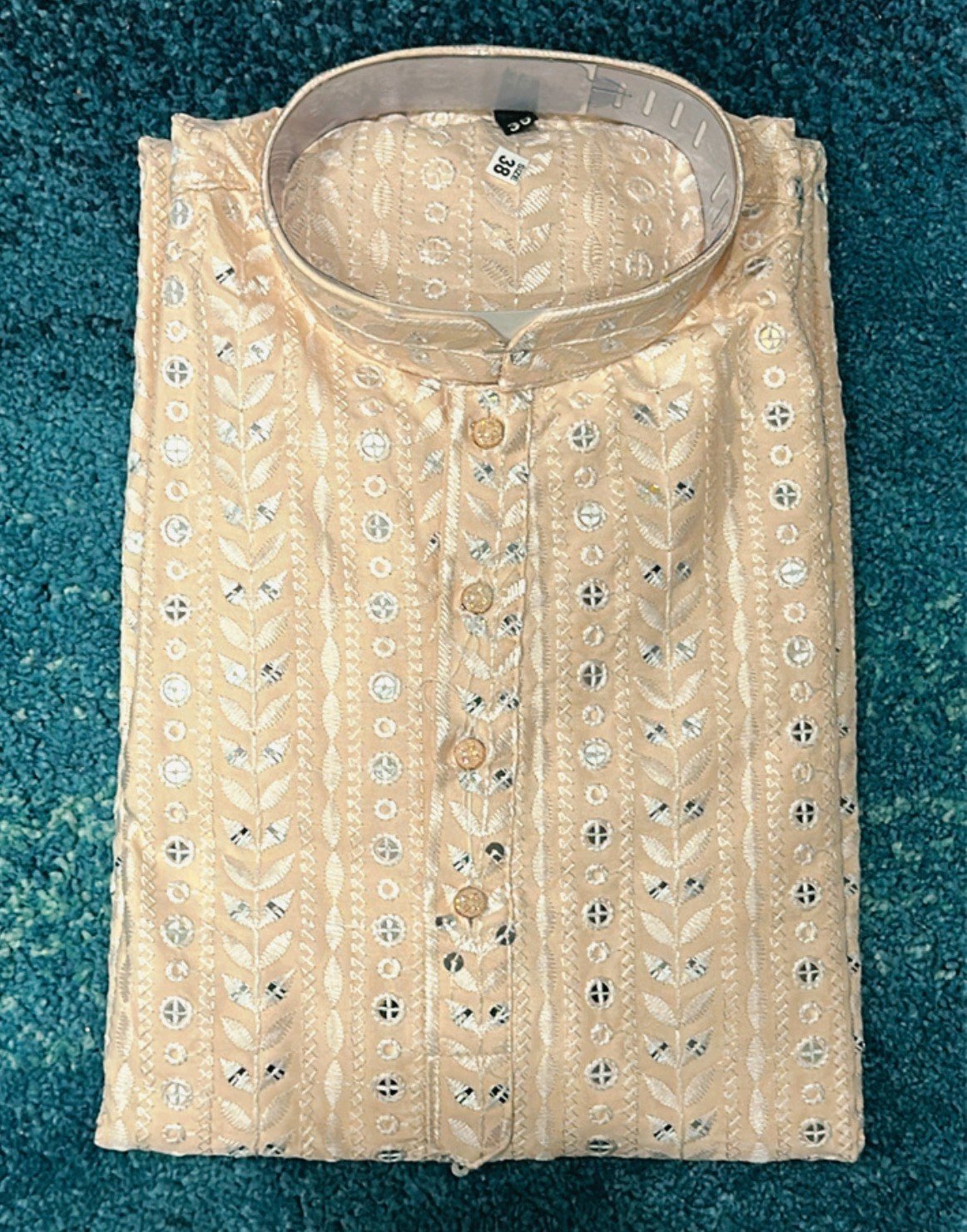 Beige Designer Lakhnavi Kurta - Image 2