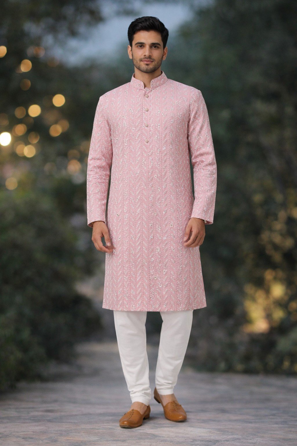 Baby Pink Designer Lakhnavi Kurta