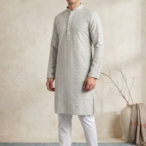 Grey Designer Lakhnavi Kurta