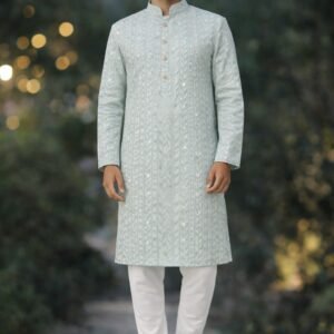 Ice Blue Designer Lakhnavi Kurta