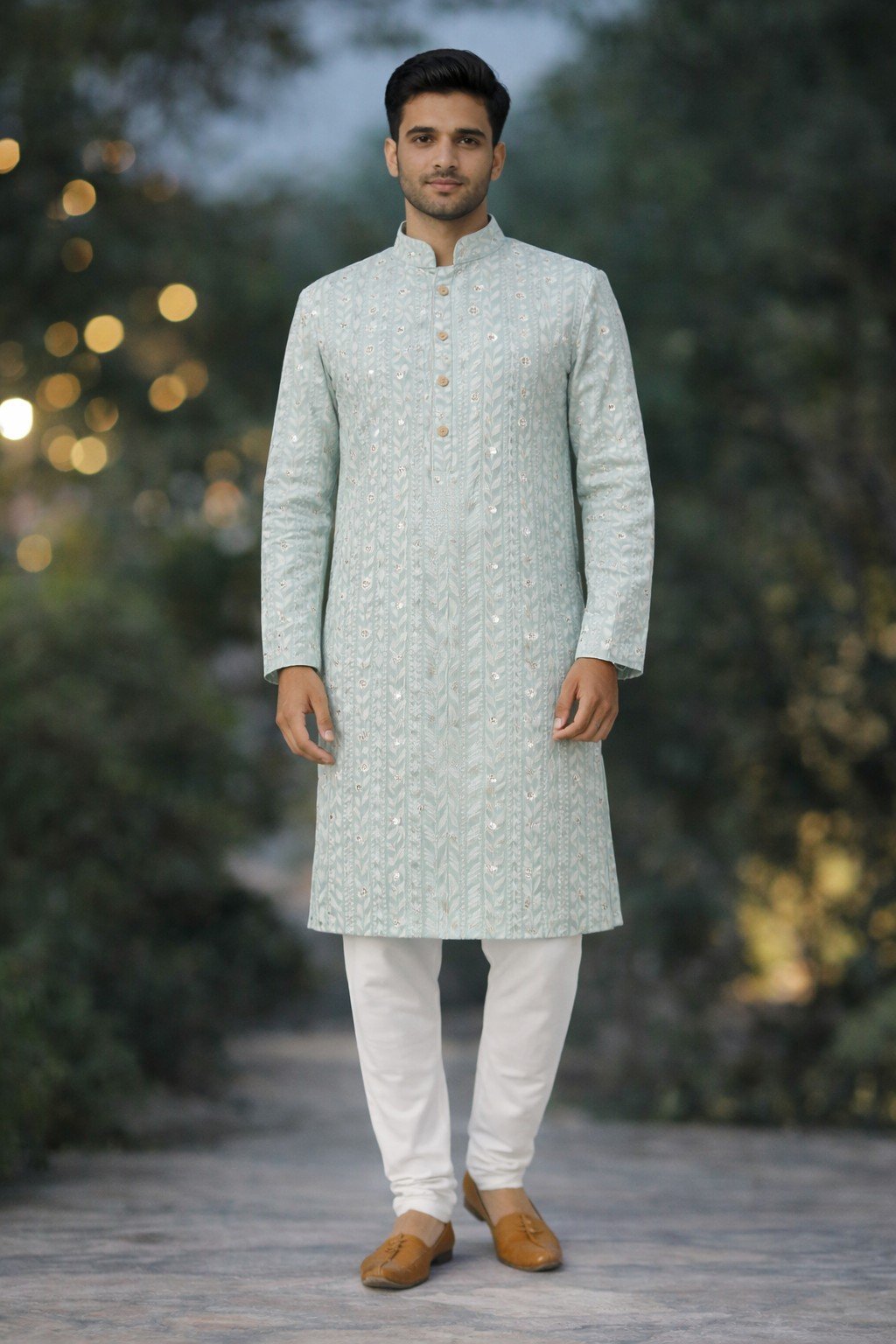 Ice Blue Designer Lakhnavi Kurta