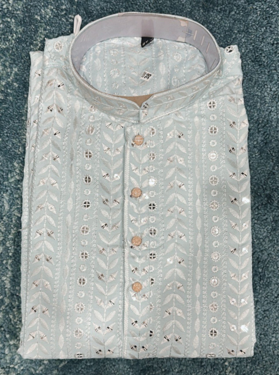 Ice Blue Designer Lakhnavi Kurta - Image 2