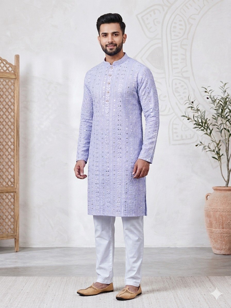 Lavender Designer Lakhnavi Kurta