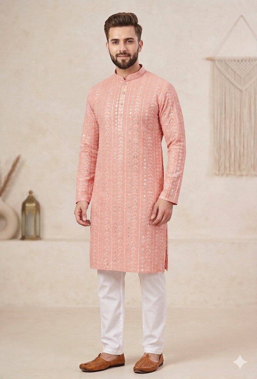 Peach Designer Lakhnavi Kurta