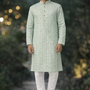 Pista Green Designer Lakhnavi Kurta