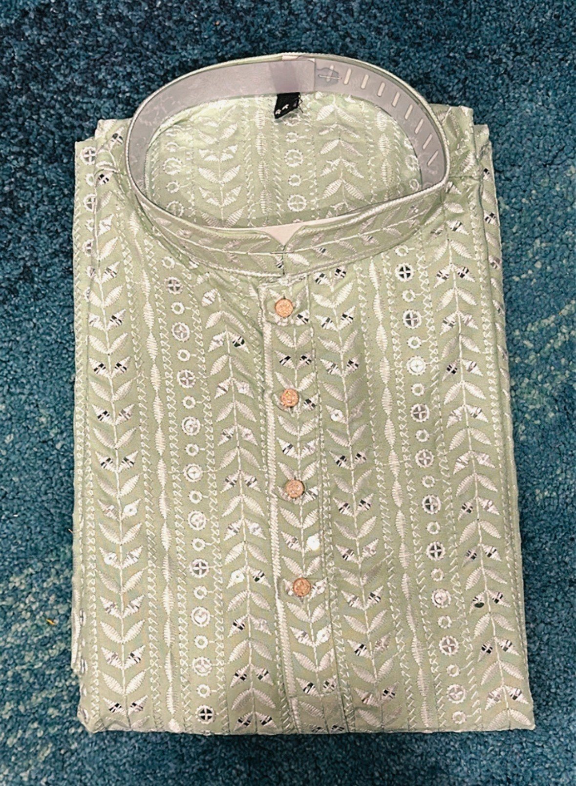 Pista Green Designer Lakhnavi Kurta - Image 2