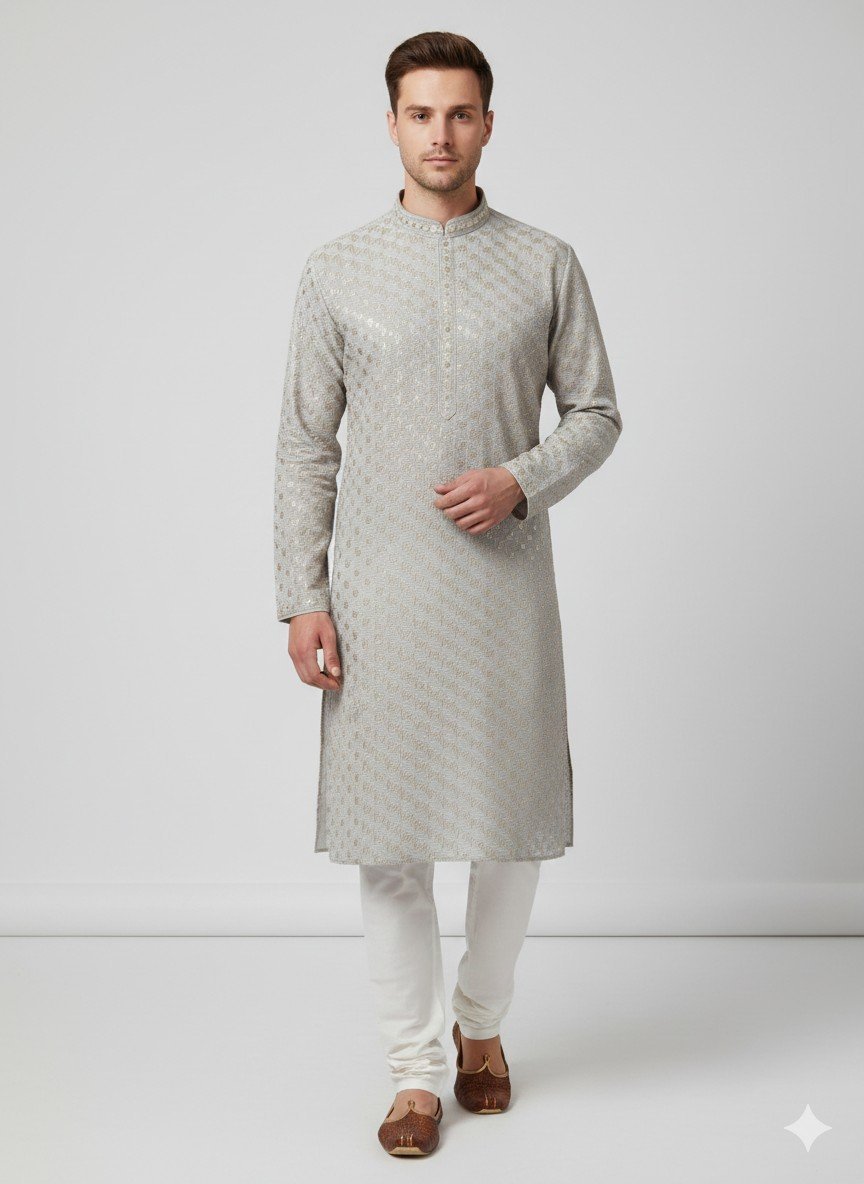 Grey Heavy Lakhnavi Kurta