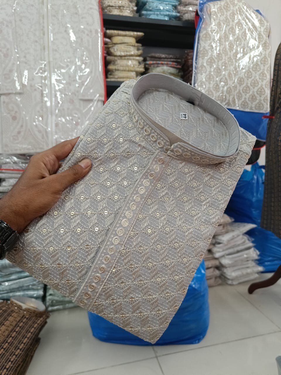 Grey Heavy Lakhnavi Kurta - Image 2