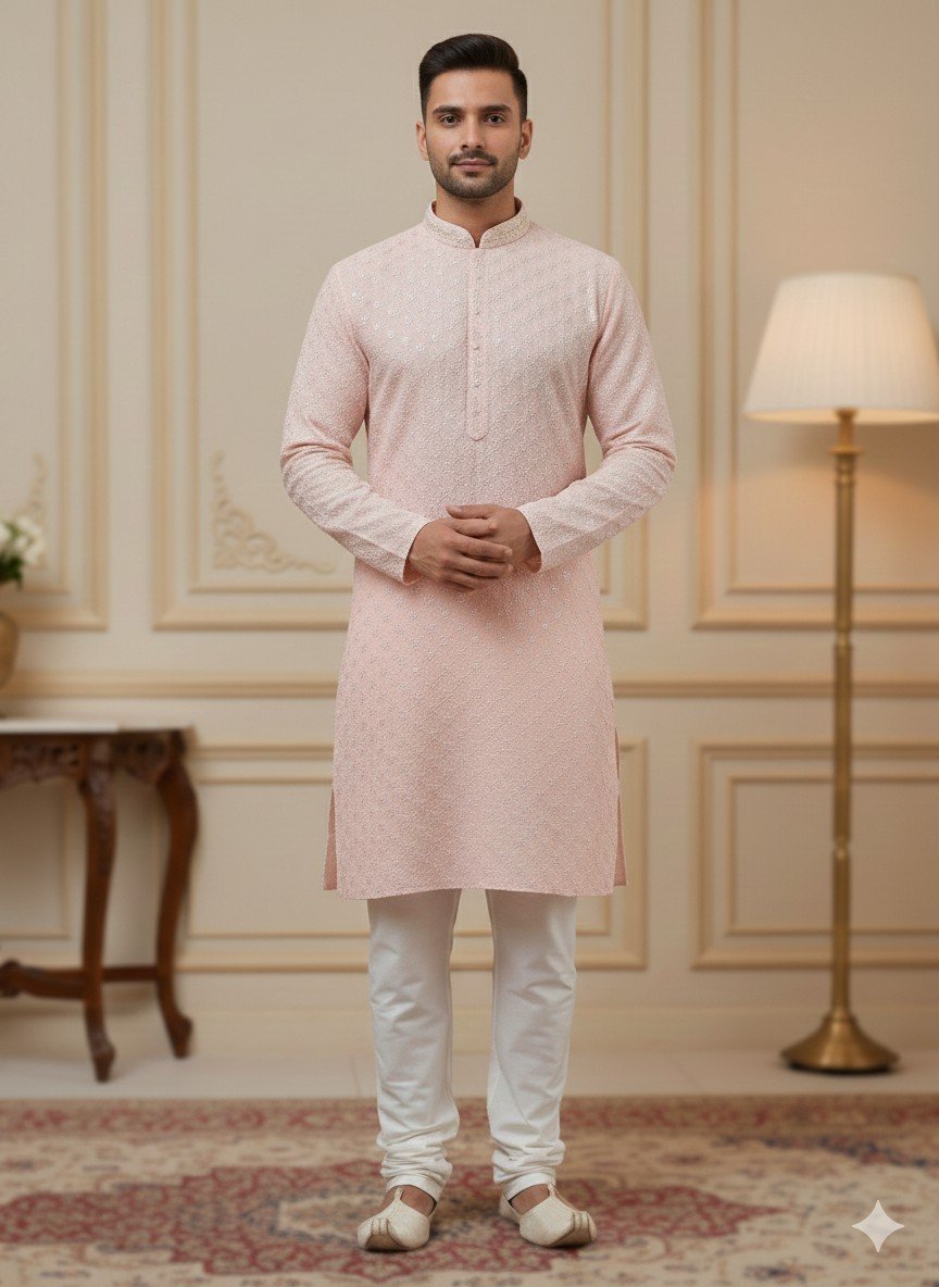 Light pink Heavy Lakhnavi Kurta