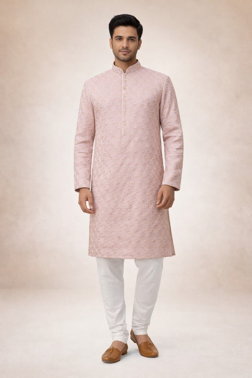 Peach Heavy Lakhnavi Kurta