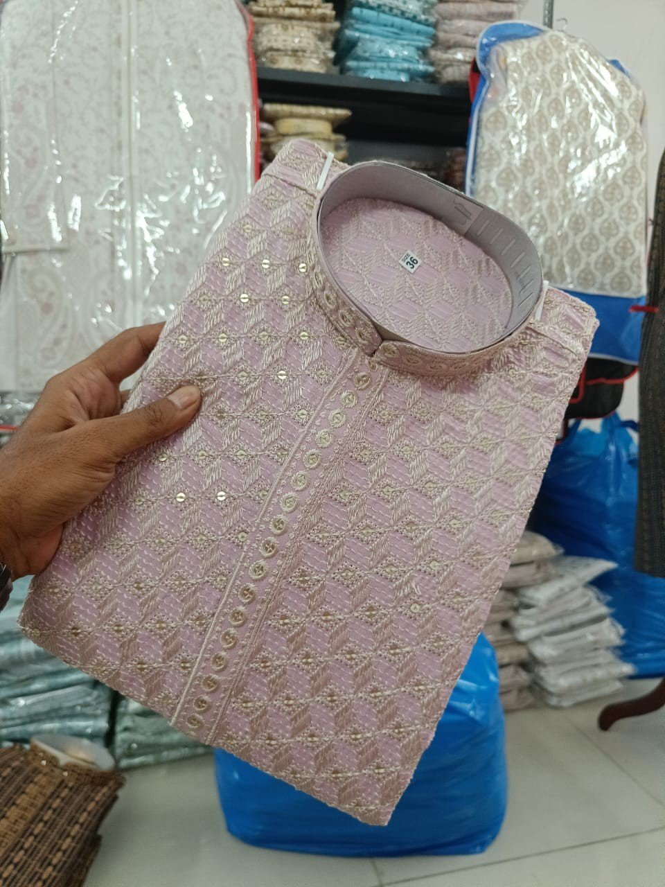 Peach Heavy Lakhnavi Kurta - Image 2