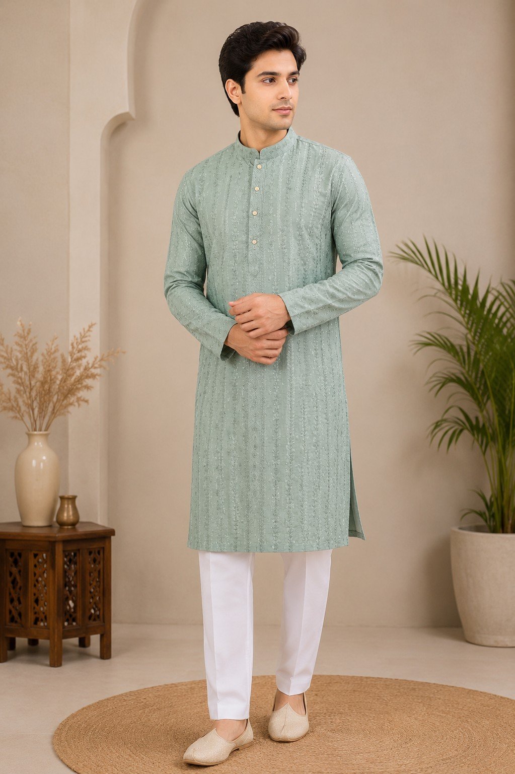 Dusty Green Lakhnavi Kurta