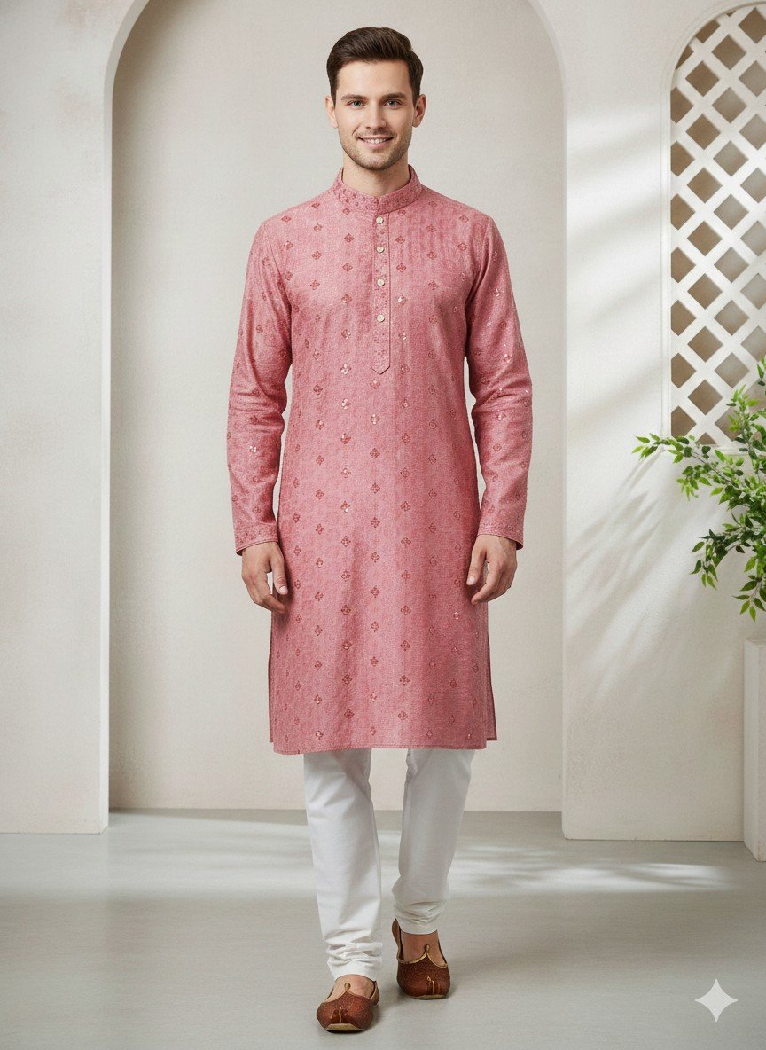 Dusty Rose Lakhnavi Kurta