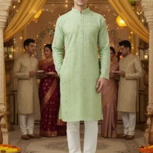Mint Green Lakhnavi Kurta