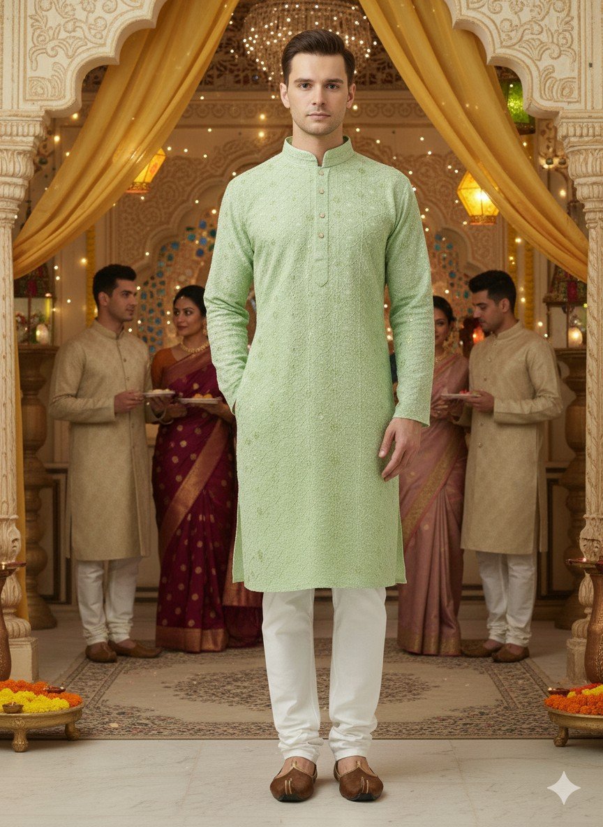 Mint Green Lakhnavi Kurta
