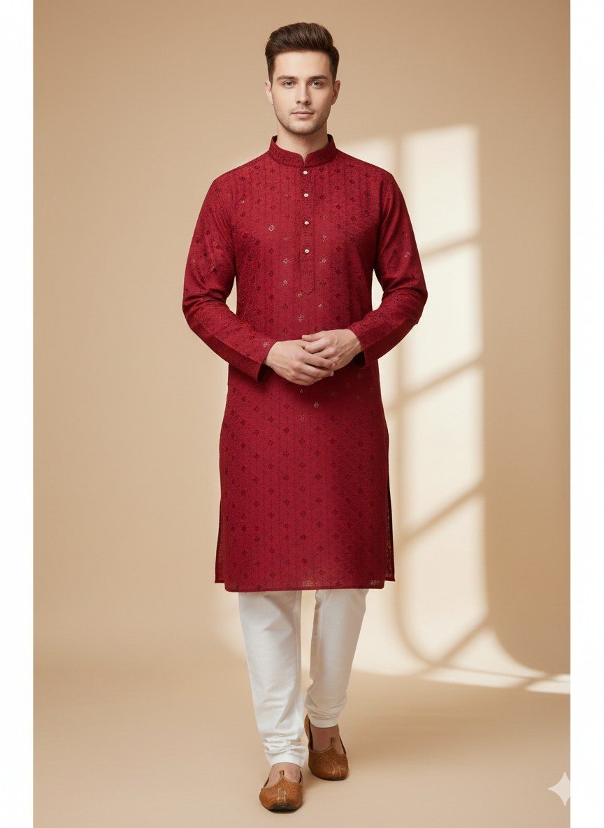 Maroon Lakhnavi Kurta