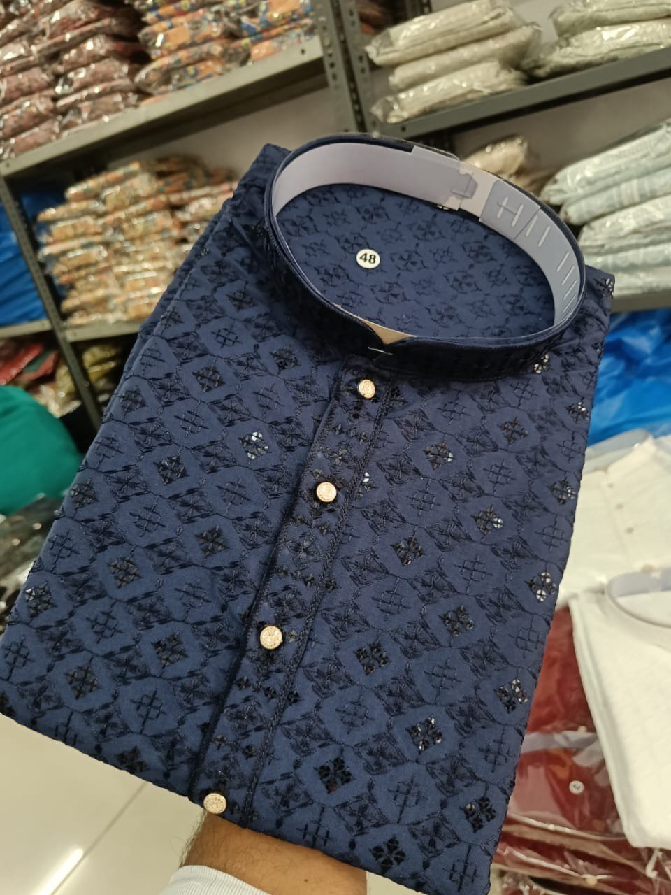 Navy Blue Lakhnavi Kurta - Image 2