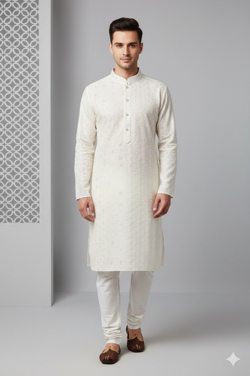 Off White Lakhnavi Kurta