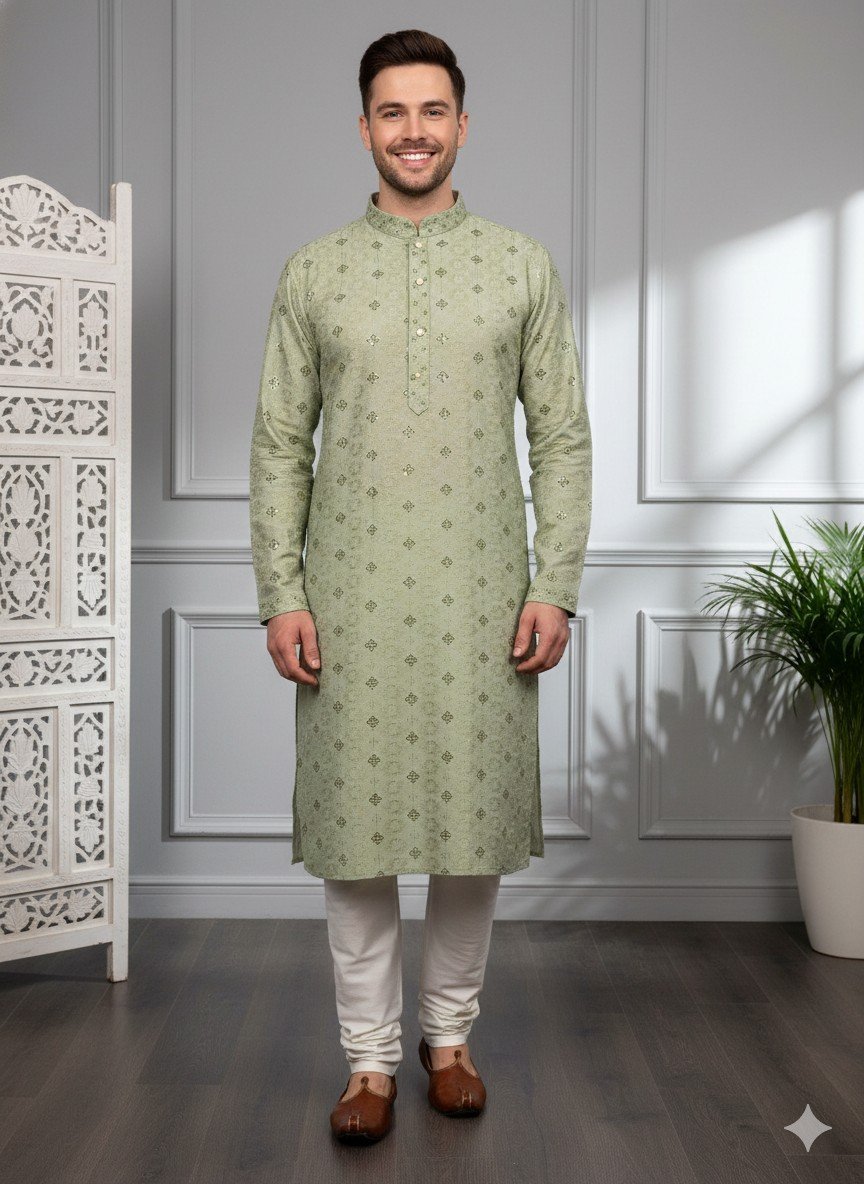 Pista Green Lakhnavi Kurta