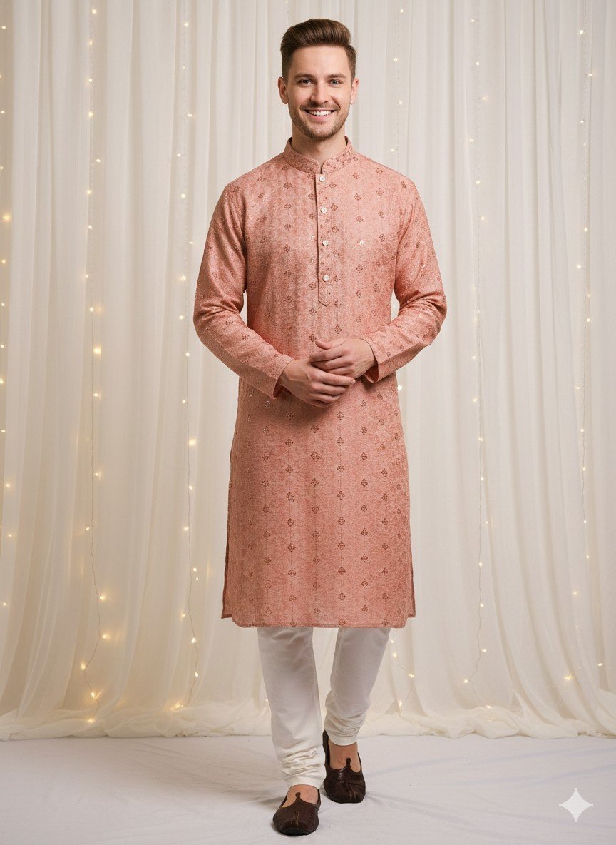 Rust Lakhnavi Kurta