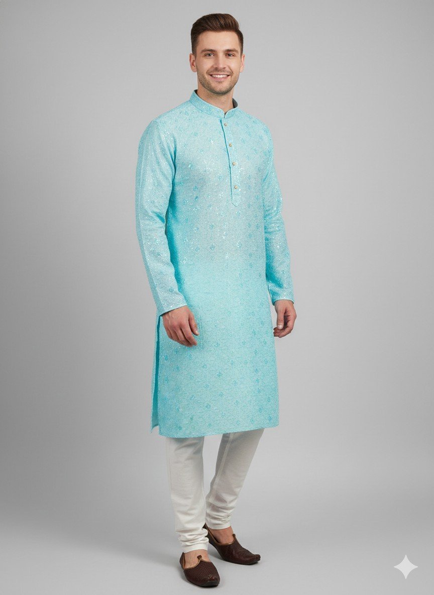 Turquoise Lakhnavi Kurta