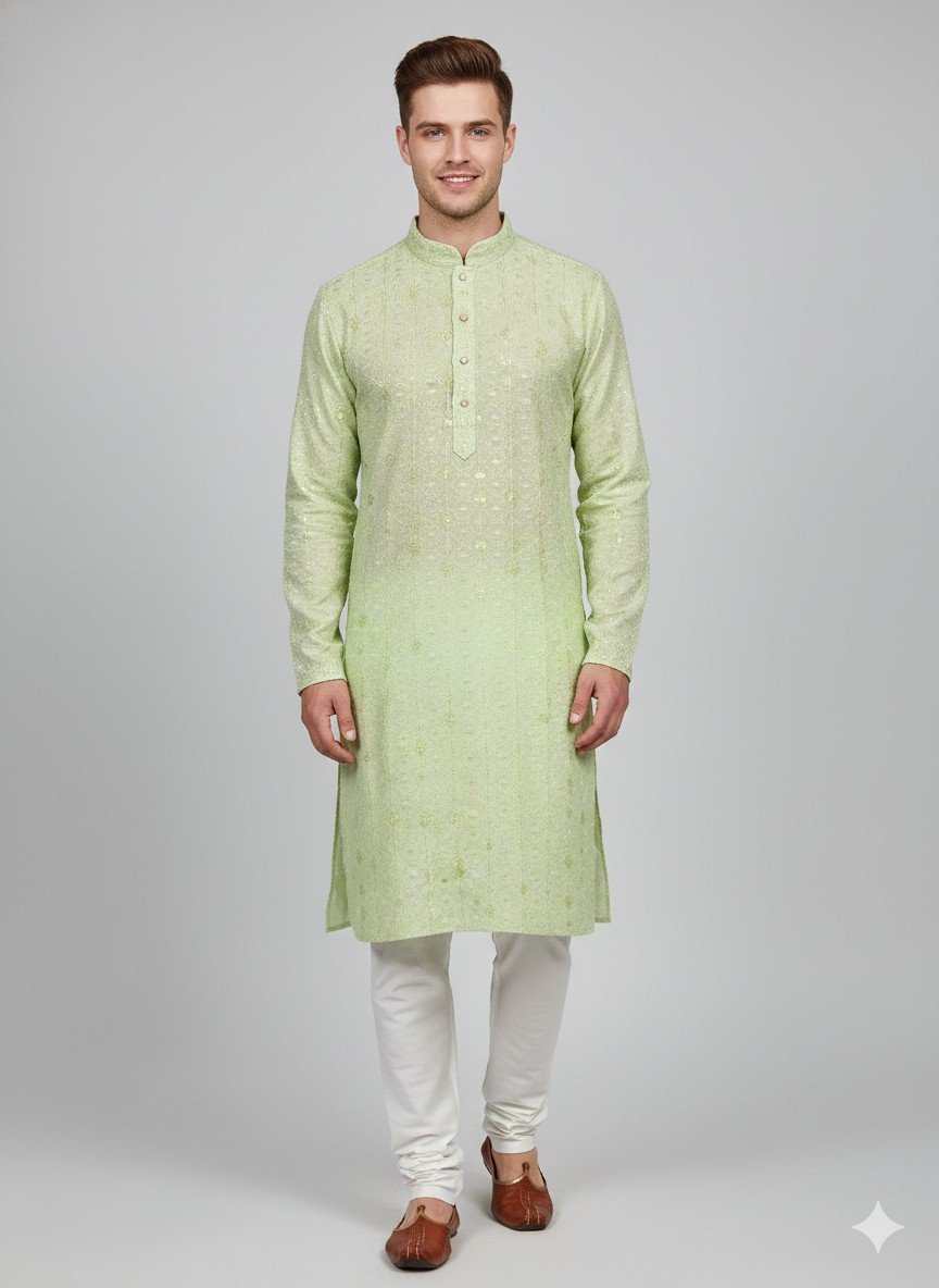 Vintage Green Lakhnavi Kurta