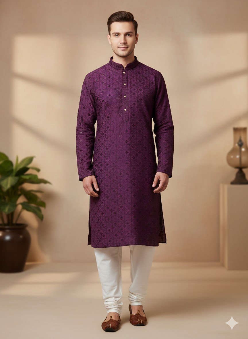 Wine Red Lakhnavi Kurta