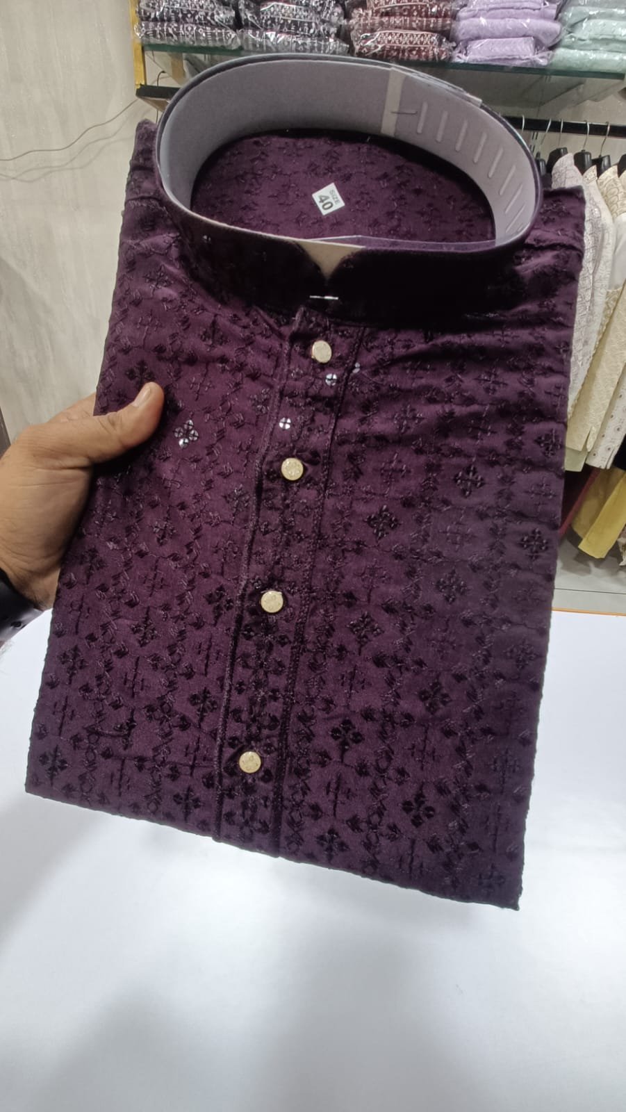 Wine Red Lakhnavi Kurta - Image 2