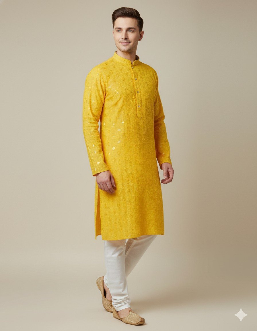 Yellow Lakhnavi Kurta