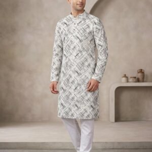 Black Dotted Lines Printed Kurta