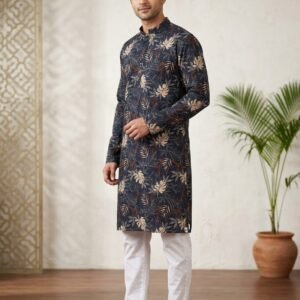 Black Leaves Printed Kurta