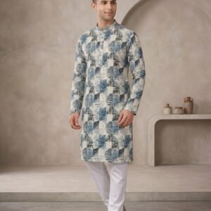Blue Dotted Square Printed Kurta