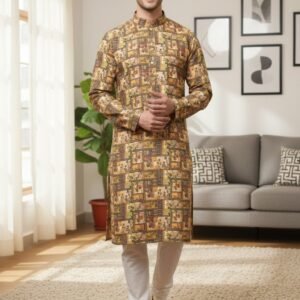 Brown Plant Box Printed Kurta