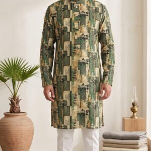 Green Yellow Rectangular Printed Kurta