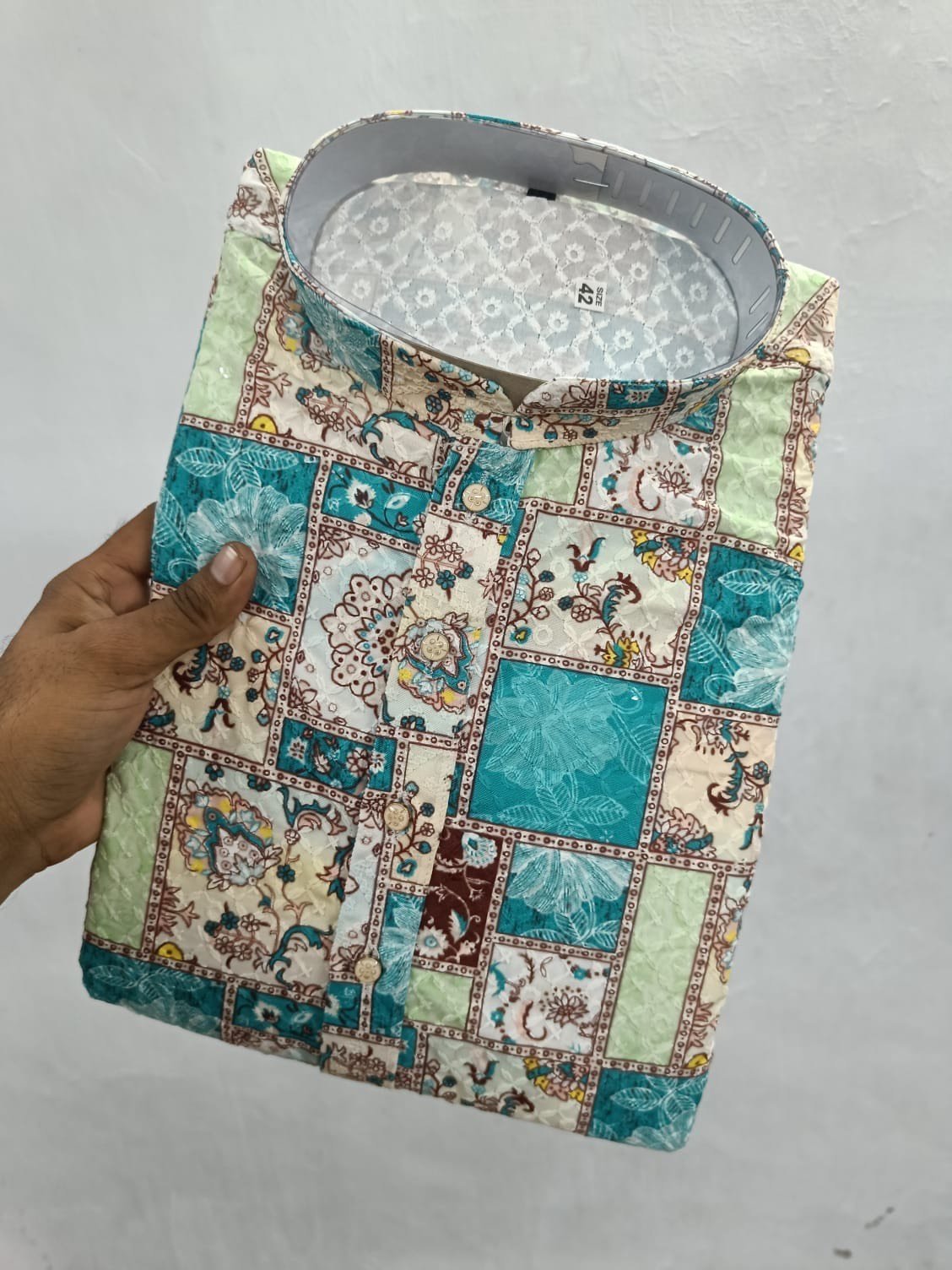 Greenish Blue Printed Kurta - Image 2