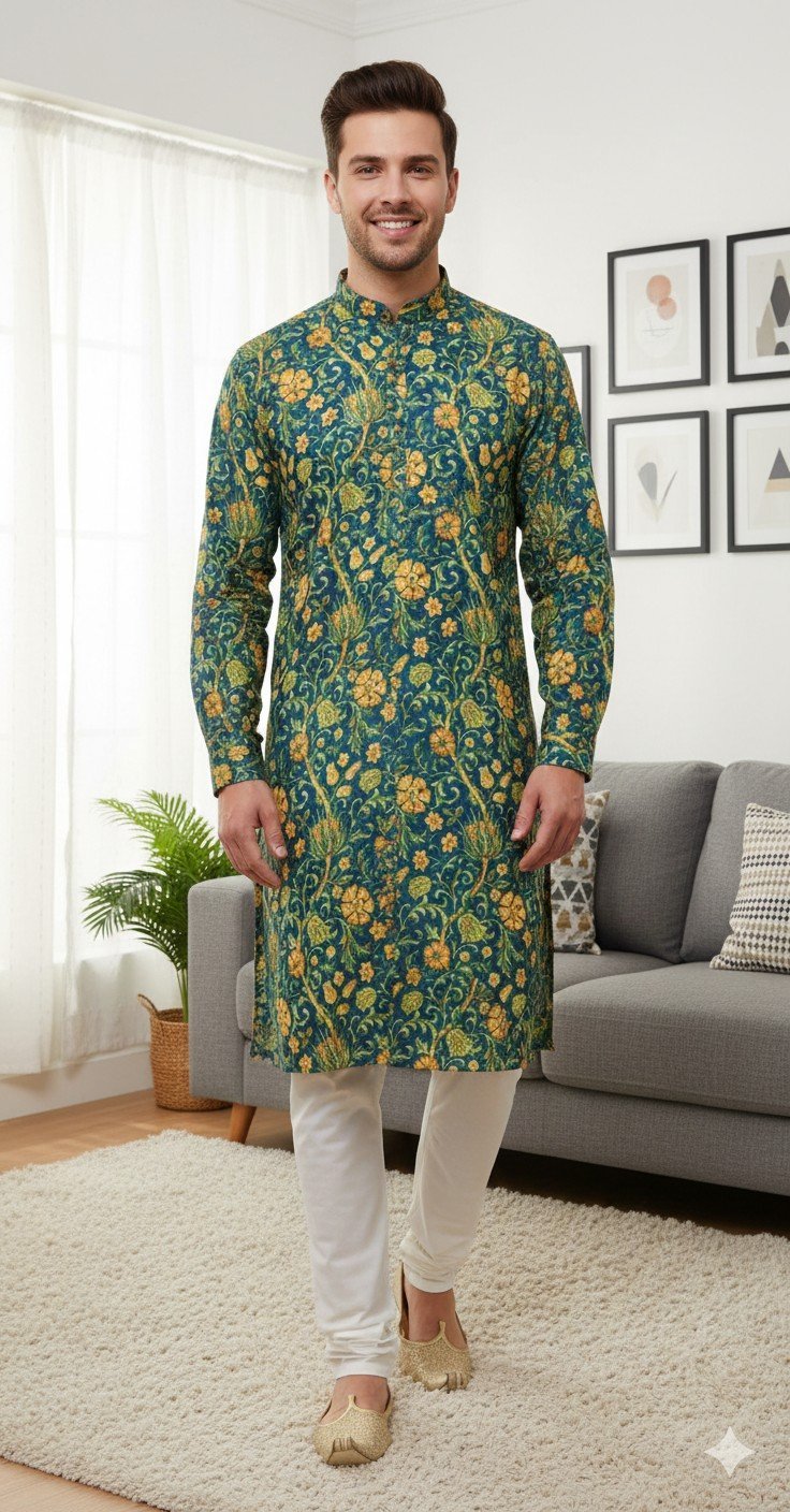 Green Sunflower Printed Kurta