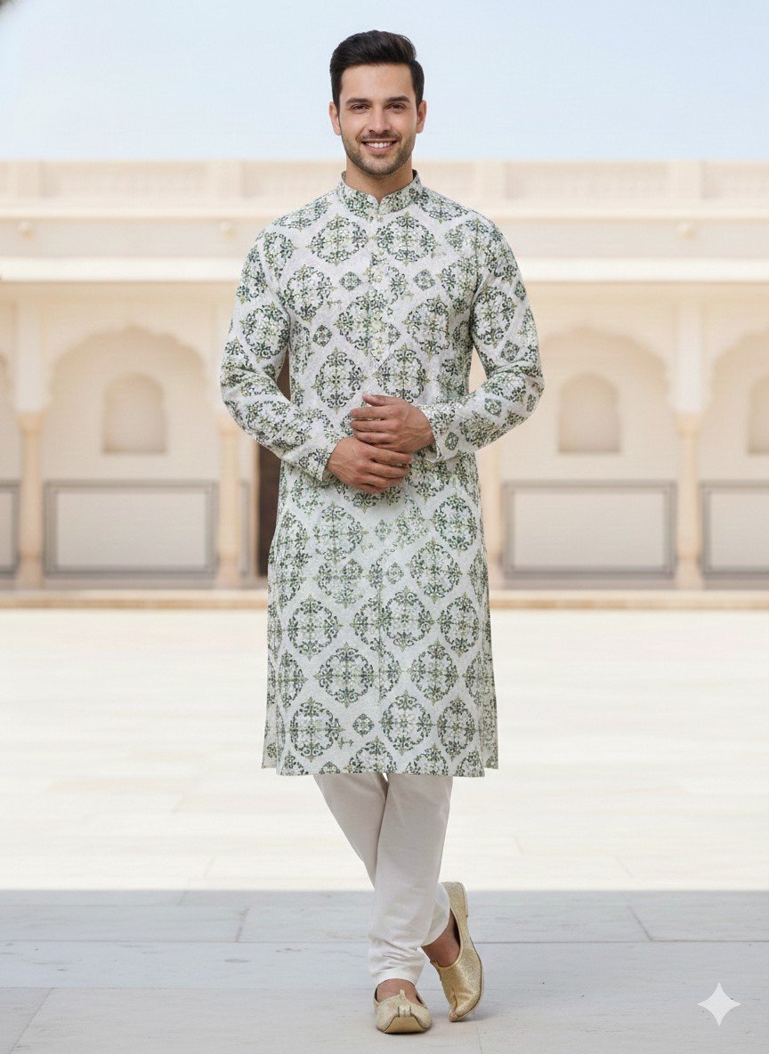 Mehandi Boxes Printed Kurta