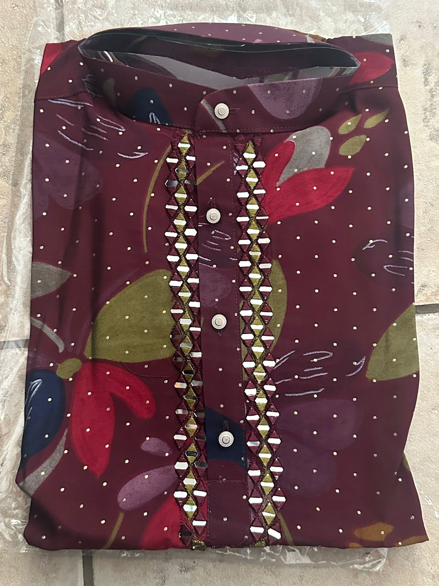 Maroon Flower Malai Satin Printed Kurta - Image 2